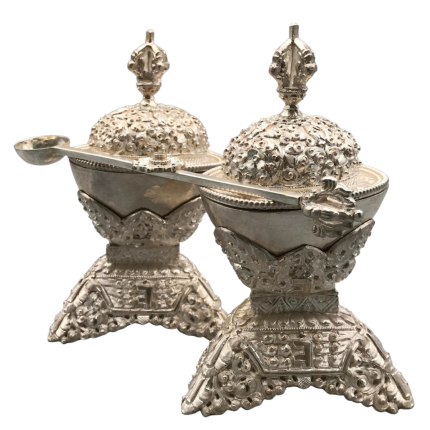 Silver Kapala Set 2pcs, Hand Carved