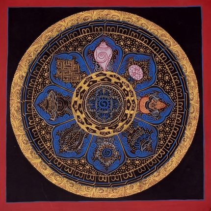 The Mandala Eight Auspicious Symbols Thangka Blue